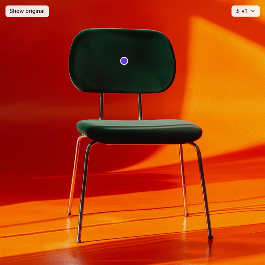A product photograph refined from a chair, color field, and prompt.
